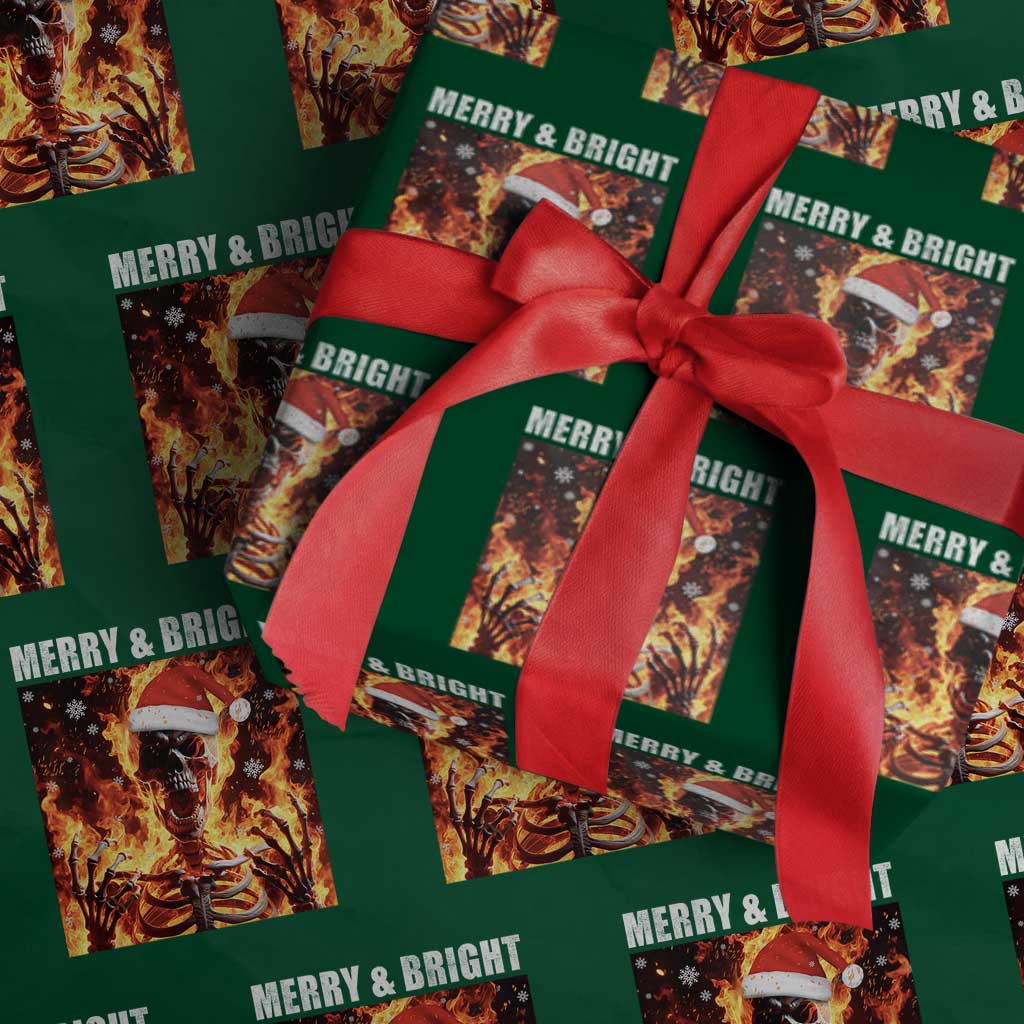 Funny Merry And Bright Wrapping Paper Roll Christmas Chaos Xmas Skeleton Fire Flames - Wonder Print Shop