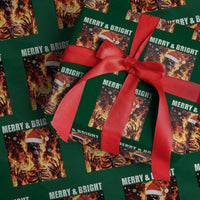 Funny Merry And Bright Wrapping Paper Roll Christmas Chaos Xmas Skeleton Fire Flames - Wonder Print Shop