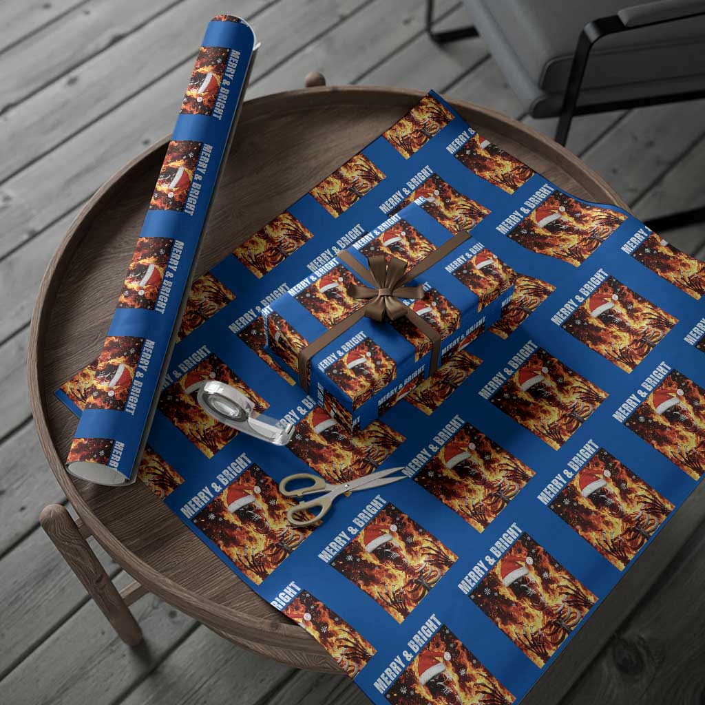 Funny Merry And Bright Wrapping Paper Roll Christmas Chaos Xmas Skeleton Fire Flames - Wonder Print Shop