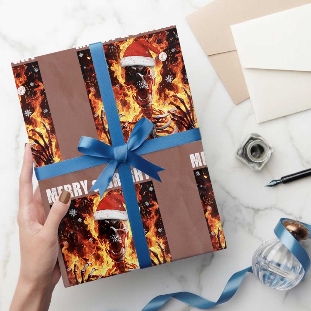 Funny Merry And Bright Wrapping Paper Roll Christmas Chaos Xmas Skeleton Fire Flames - Wonder Print Shop