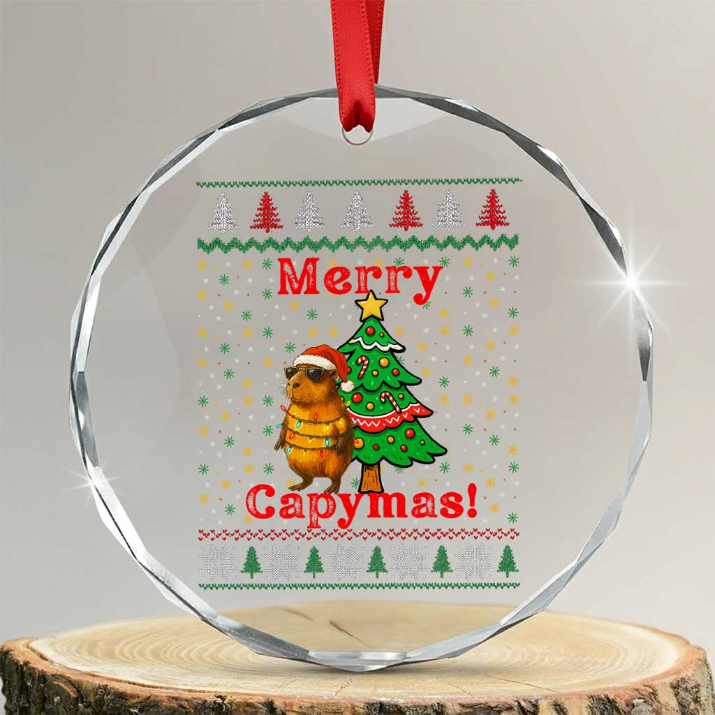 Funny Merry Capymas Crystal Glass Ornament Capybara Xmas Party TS12