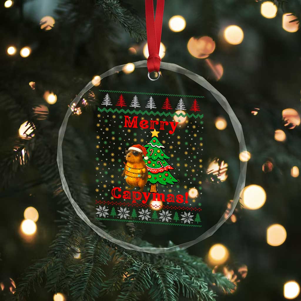 Funny Merry Capymas Crystal Glass Ornament Capybara Xmas Party TS12