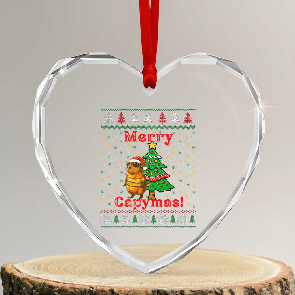 Funny Merry Capymas Heart Crystal Glass Ornament Capybara Xmas Party - Wonder Print Shop
