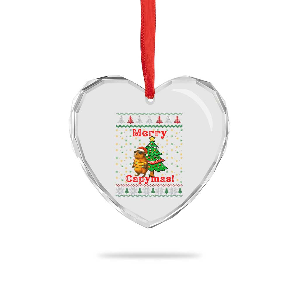 Funny Merry Capymas Heart Crystal Glass Ornament Capybara Xmas Party - Wonder Print Shop