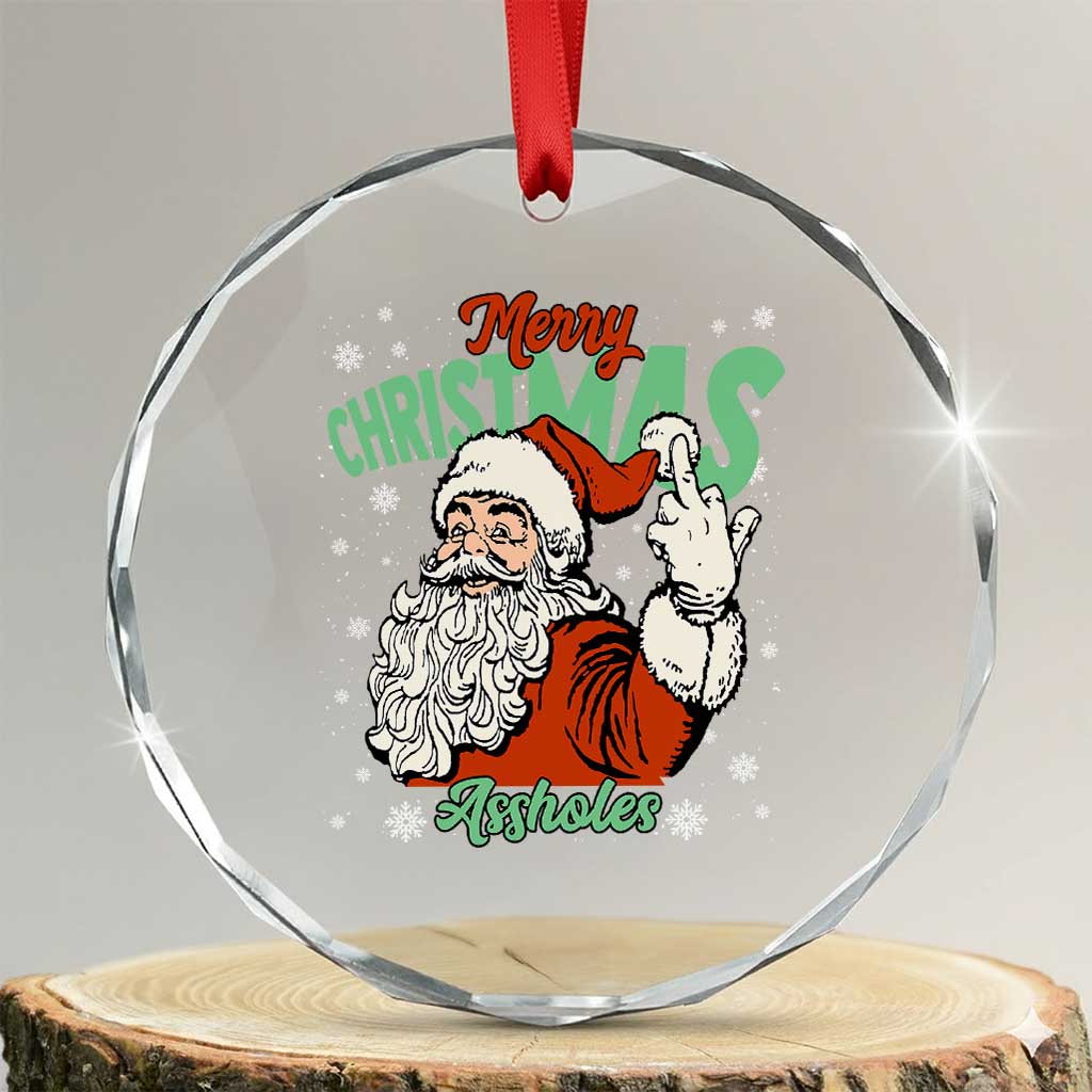 Funny Merry Christmas Assholes Crystal Glass Ornament Xmas Naughty Santa Adult Jokes - Wonder Print Shop
