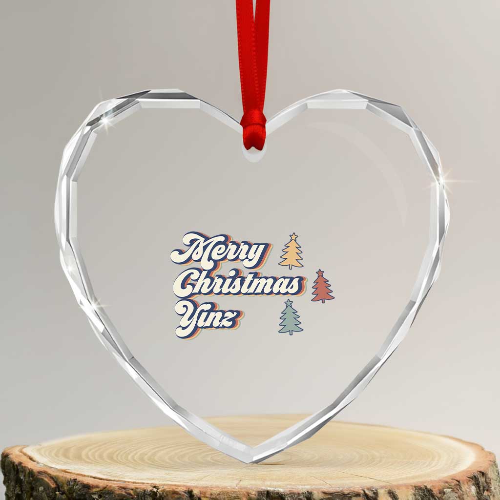 Funny Merry Christmas Yinz Pittsburgh Heart Crystal Glass Ornament - Wonder Print Shop
