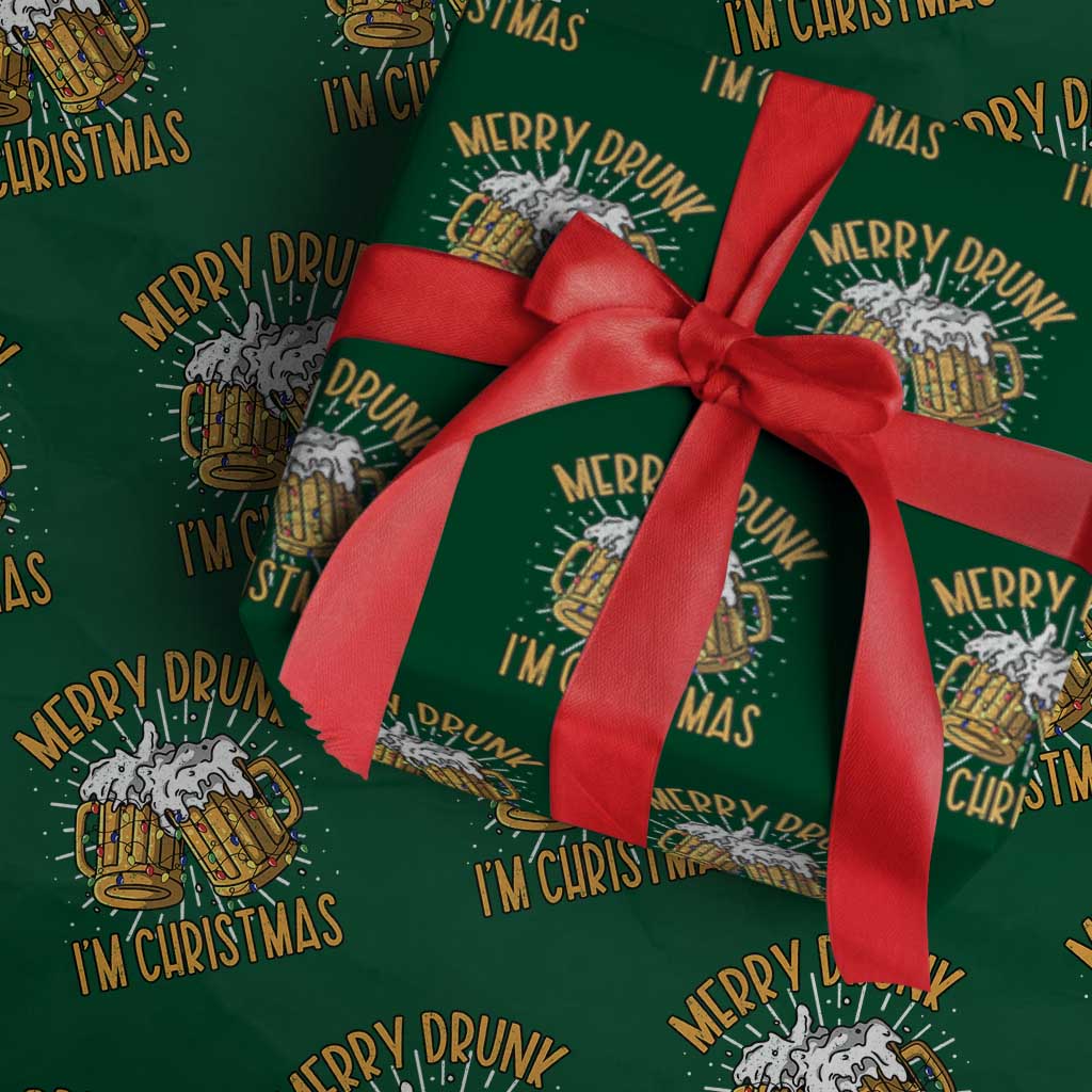 Funny Merry Drunk I'm Christmas Wrapping Paper Roll Vintage Beer Mugs Xmas - Wonder Print Shop