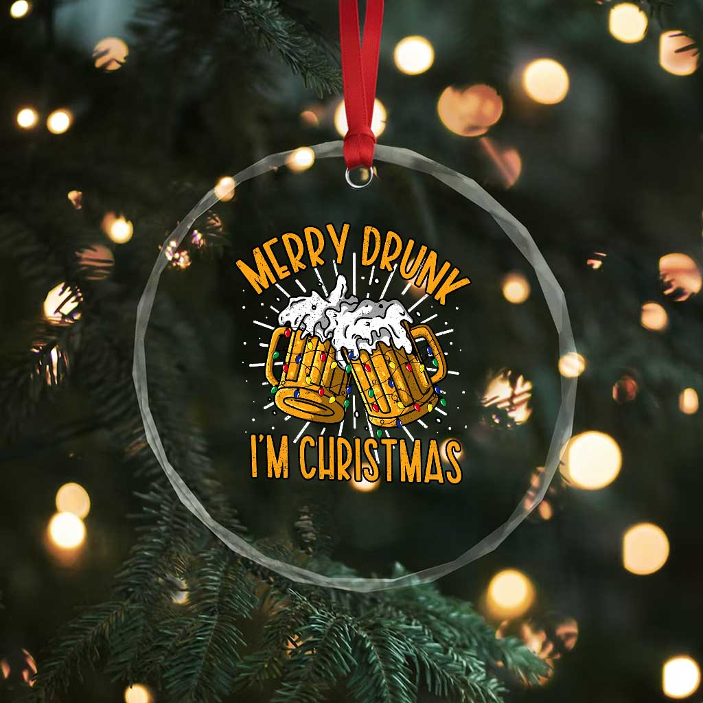 Funny Merry Drunk I'm Xmas Crystal Glass Ornament Vintage Beer Mugs Xmas TS11