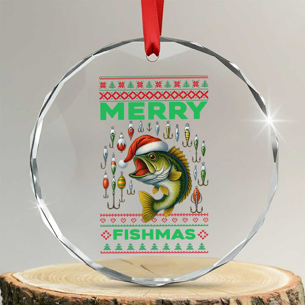 Funny Merry Fishmas Ugly Sweater Crystal Glass Ornament Fisherman Christmas Gift - Wonder Print Shop