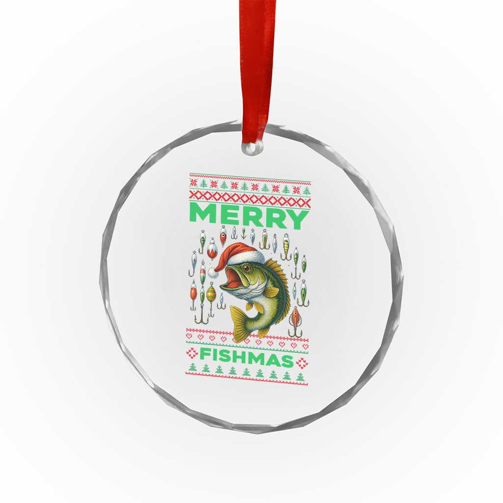 Funny Merry Fishmas Ugly Sweater Crystal Glass Ornament Fisherman Christmas Gift TS12