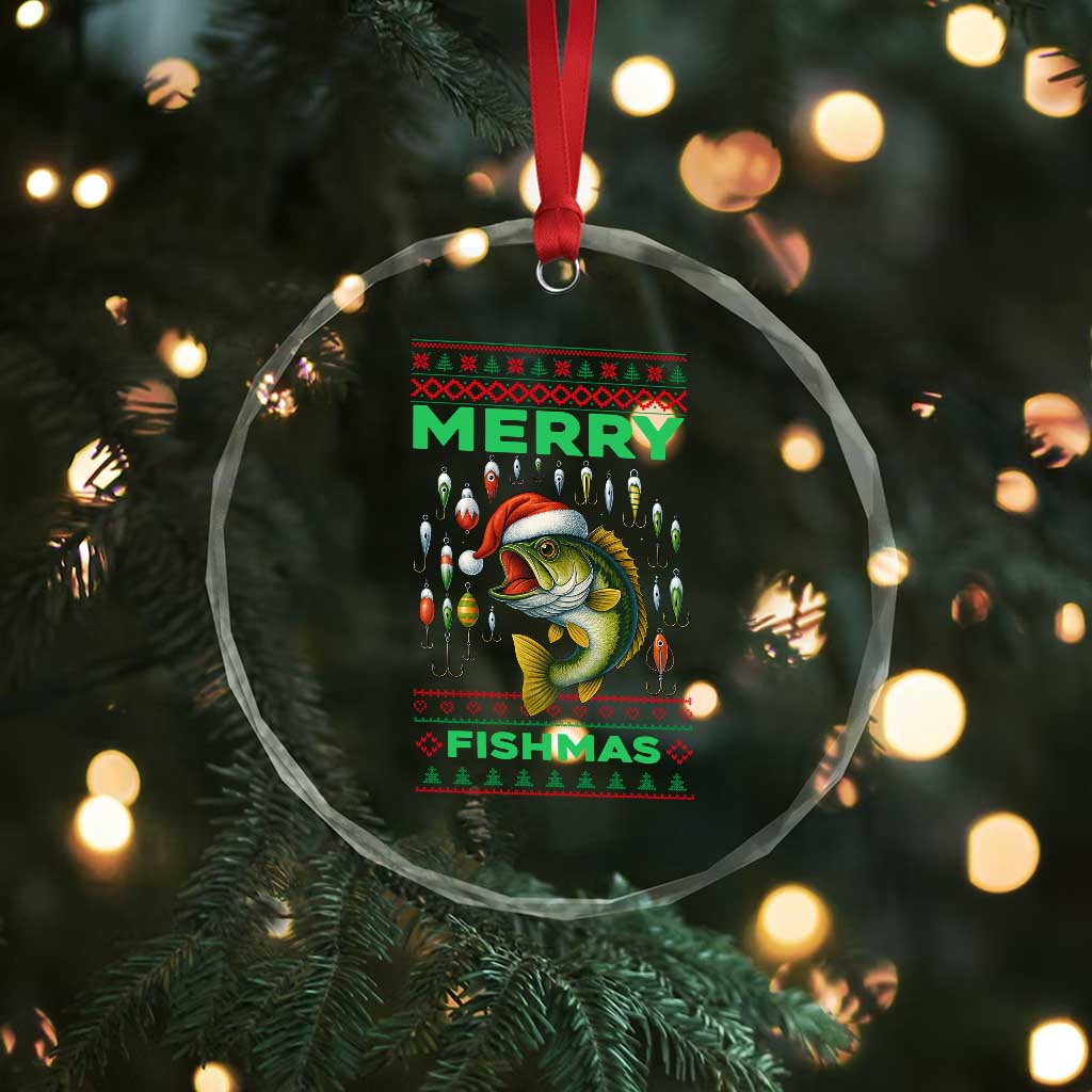 Funny Merry Fishmas Ugly Sweater Crystal Glass Ornament Fisherman Christmas Gift TS12