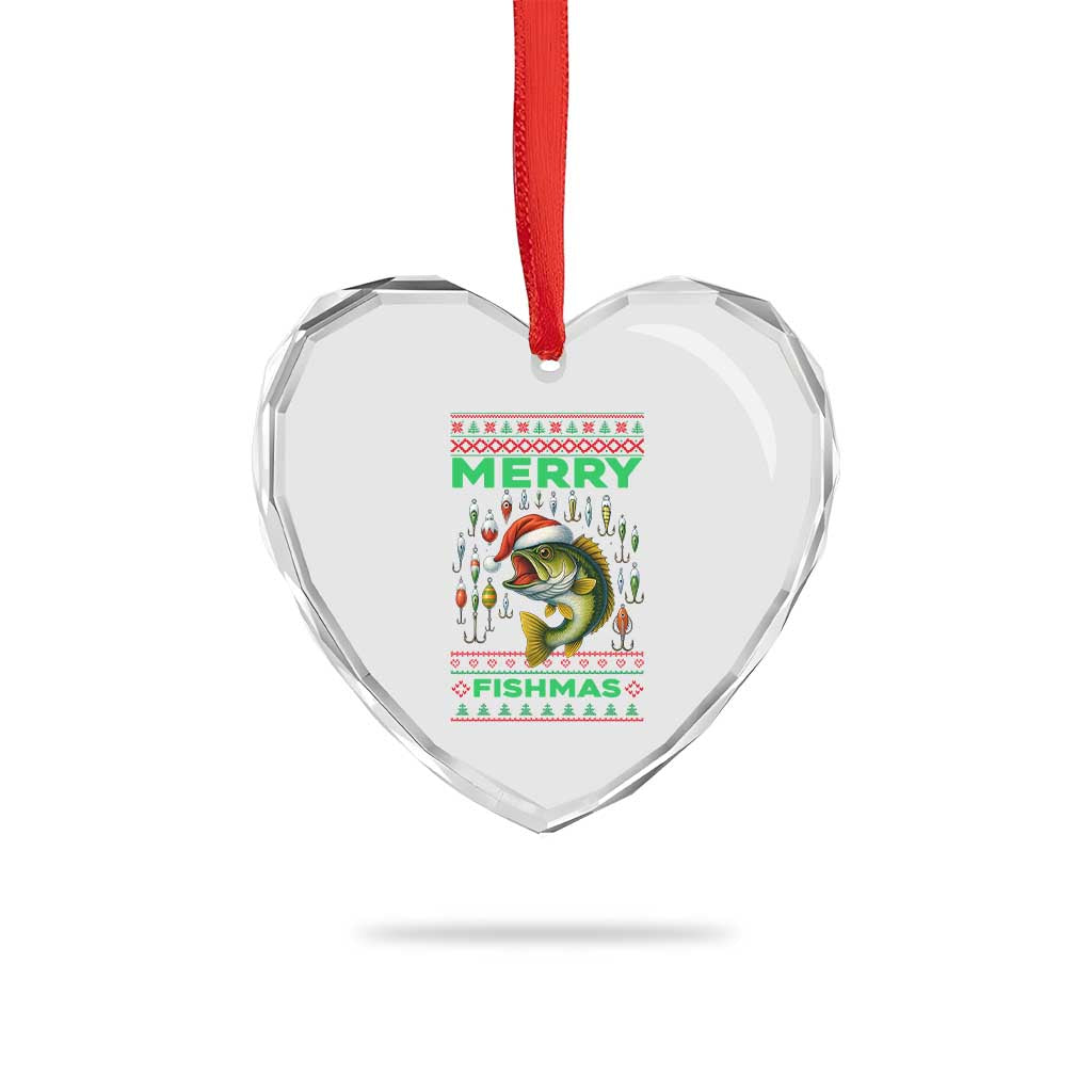 Funny Merry Fishmas Ugly Sweater Heart Crystal Glass Ornament Fisherman Christmas Gift - Wonder Print Shop