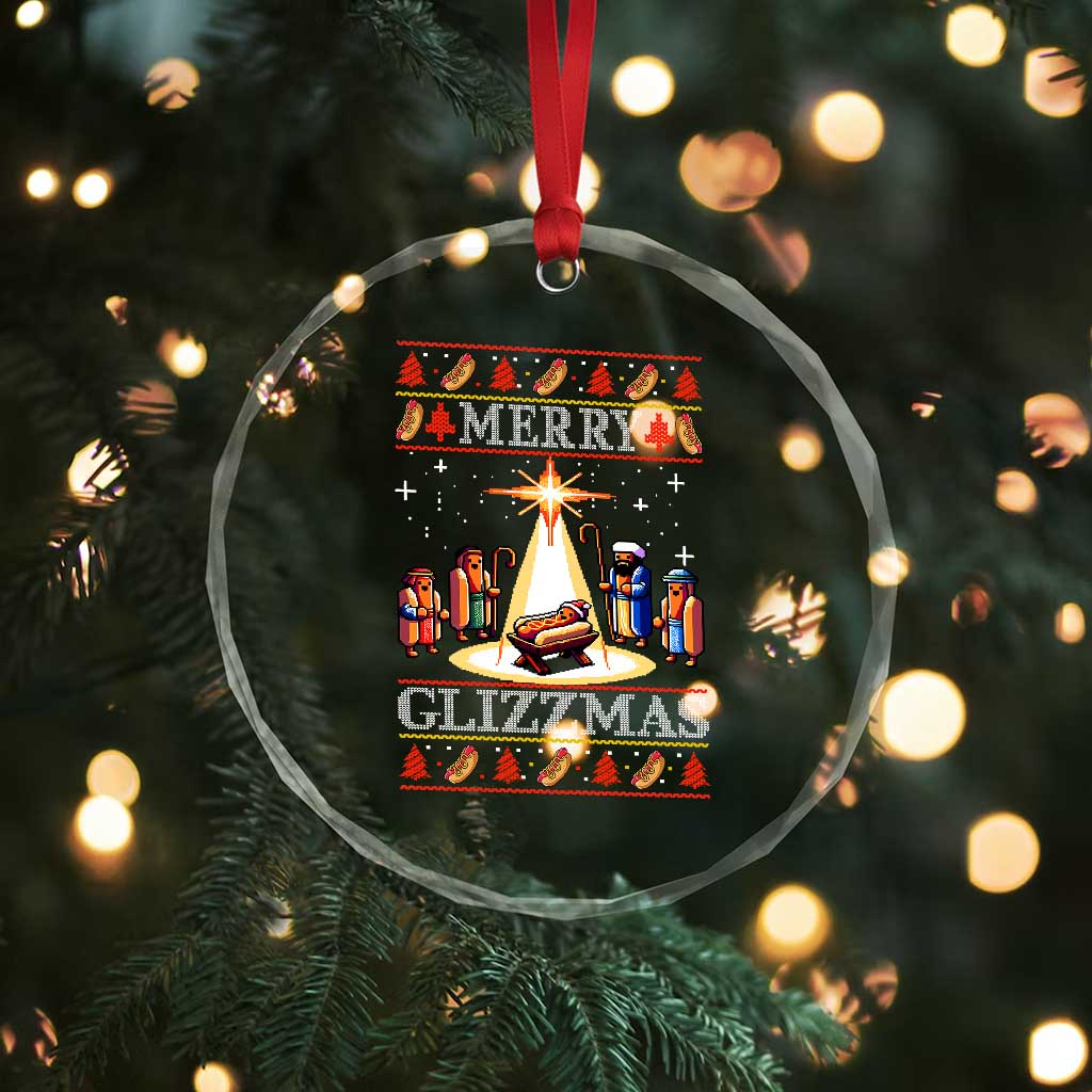 Funny Merry Glizzmas Crystal Glass Ornament Hot Dog Xmas Nativity Scene TS11