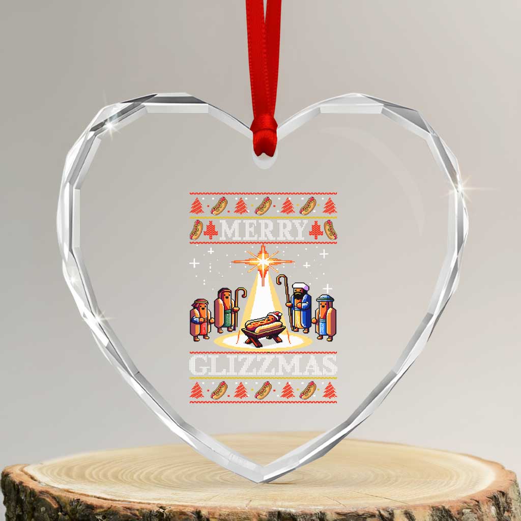 Funny Merry Glizzmas Heart Crystal Glass Ornament Hot Dog Xmas Nativity Scene - Wonder Print Shop