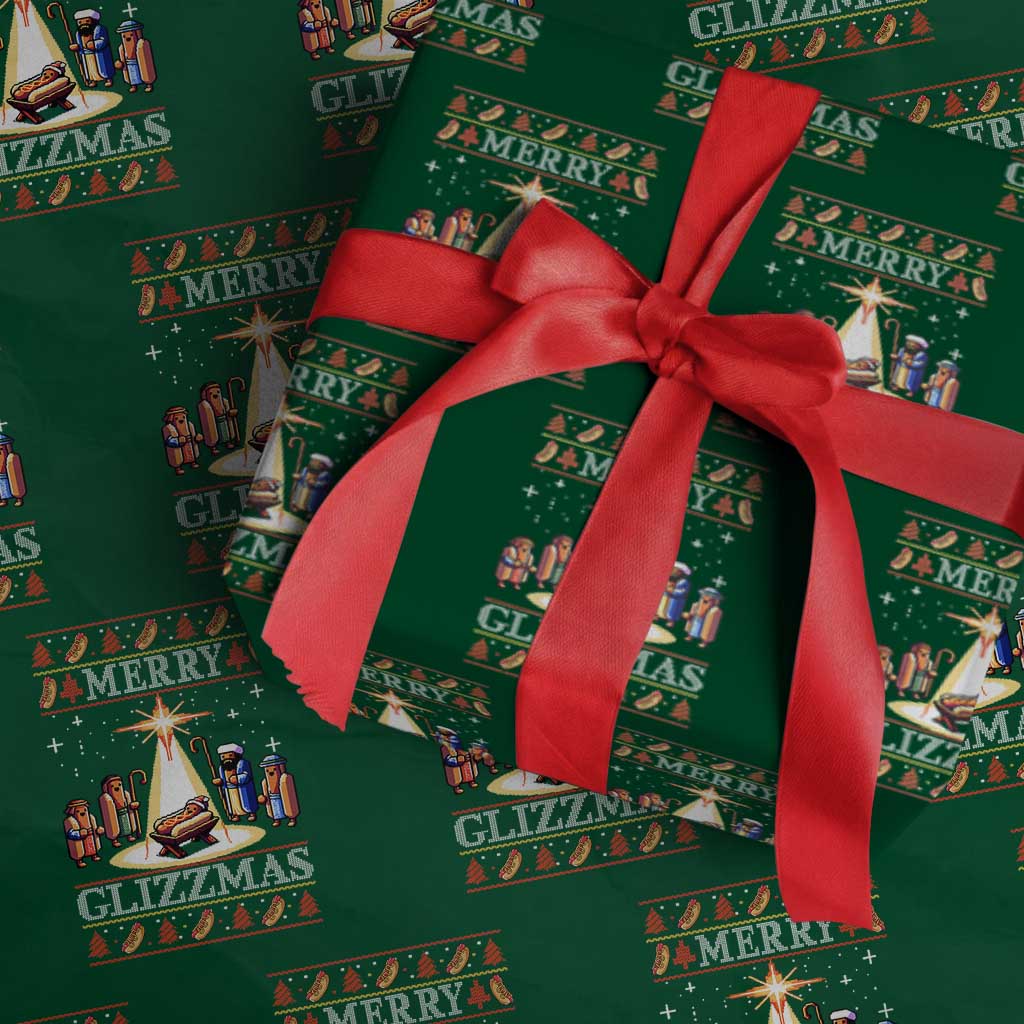 Funny Merry Glizzmas Wrapping Paper Roll Hot Dog Christmas Nativity Scene - Wonder Print Shop