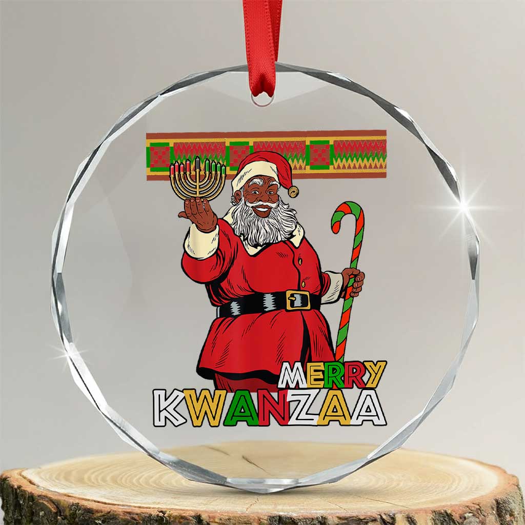 Funny Merry Kwanzaa Christmas Crystal Glass Ornament African American Black Santa Kinara Candles - Wonder Print Shop