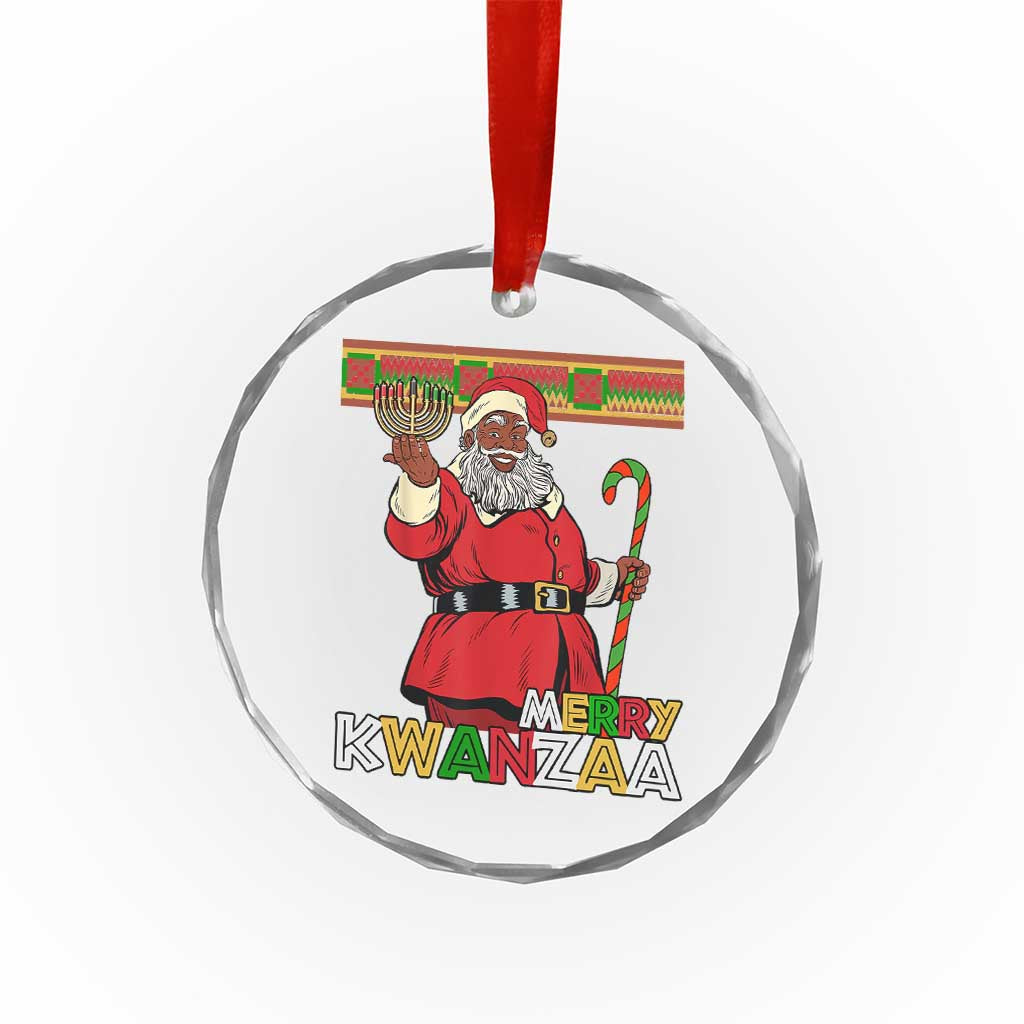 Funny Merry Kwanzaa Christmas Crystal Glass Ornament African American Black Santa Kinara Candles - Wonder Print Shop