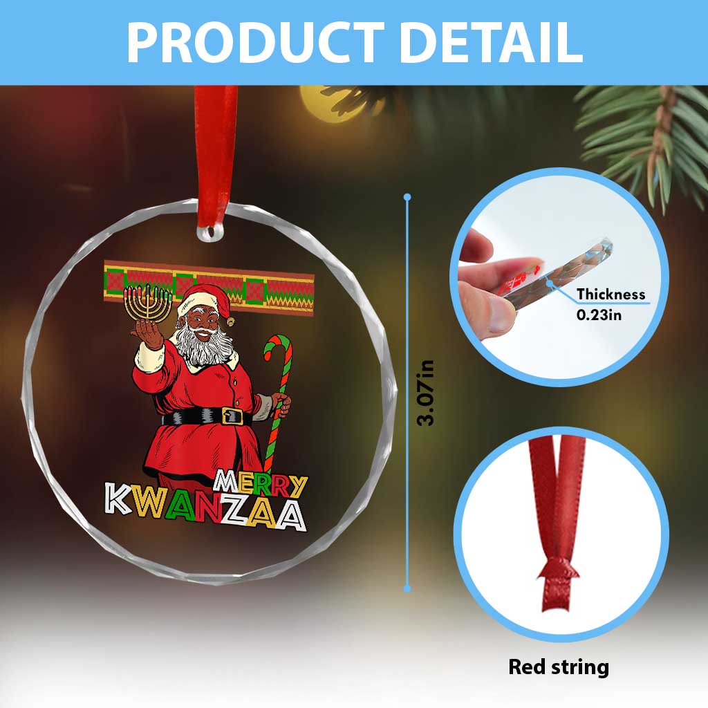 Funny Merry Kwanzaa Christmas Crystal Glass Ornament African American Black Santa Kinara Candles - Wonder Print Shop