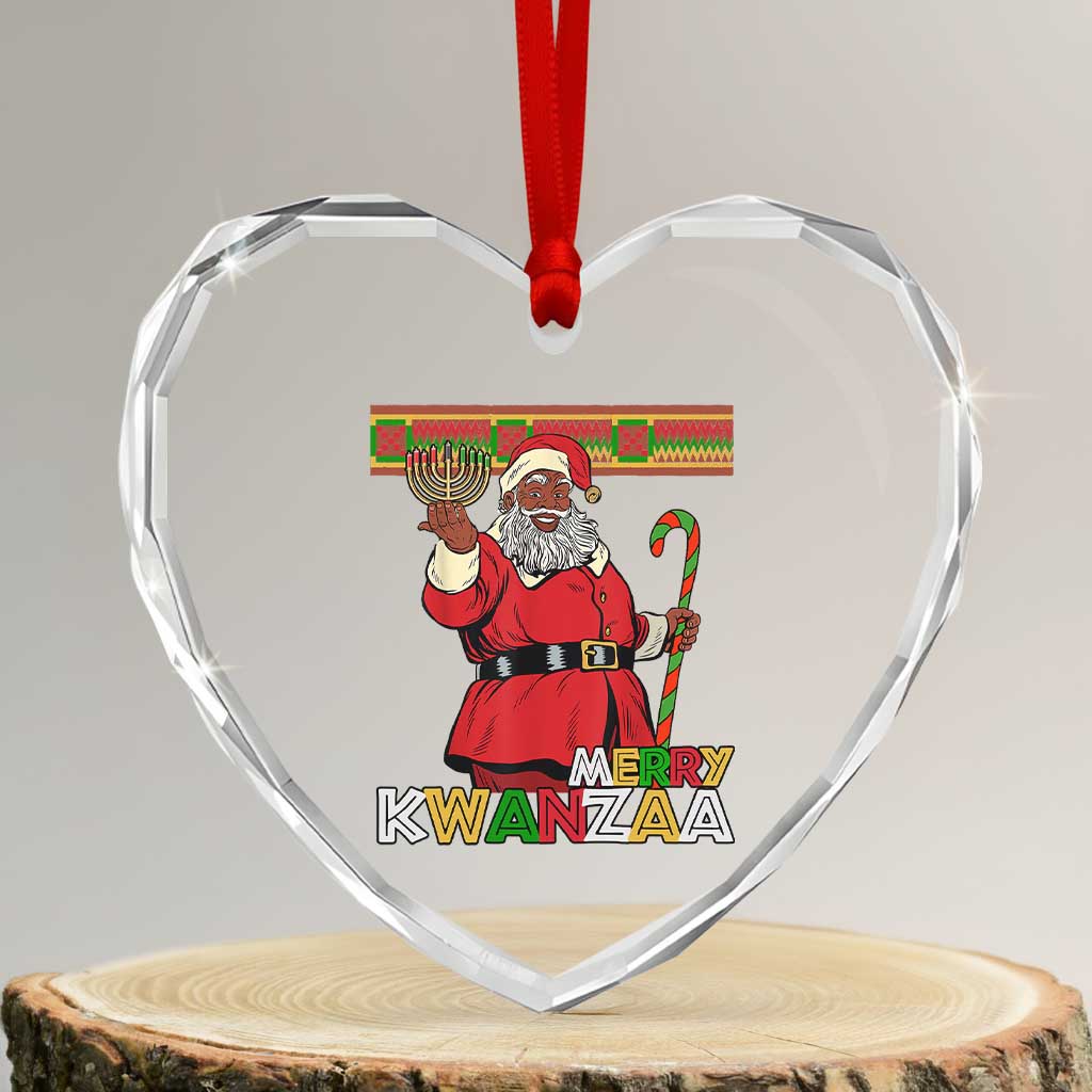 Funny Merry Kwanzaa Christmas Heart Crystal Glass Ornament African American Black Santa Kinara Candles - Wonder Print Shop