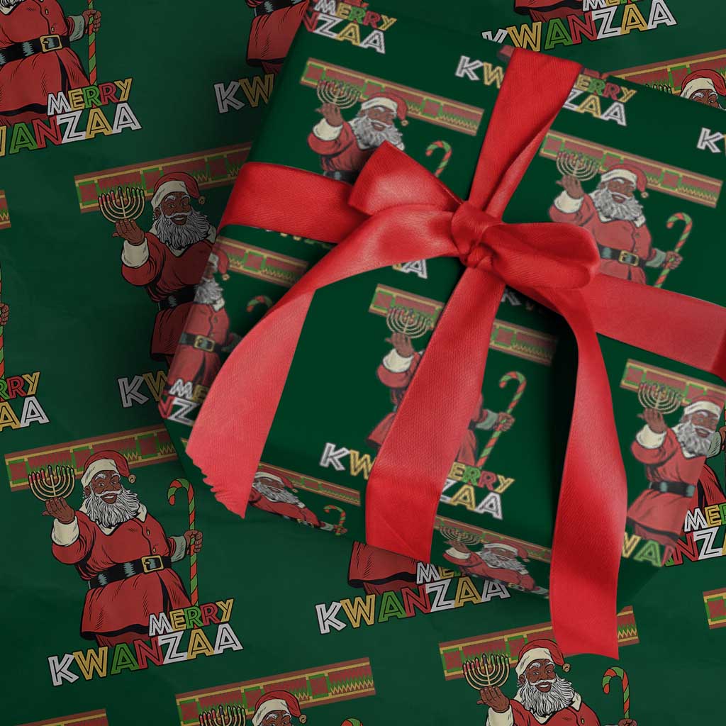 Funny Merry Kwanzaa Christmas Wrapping Paper Roll African American Black Santa Kinara Candles - Wonder Print Shop