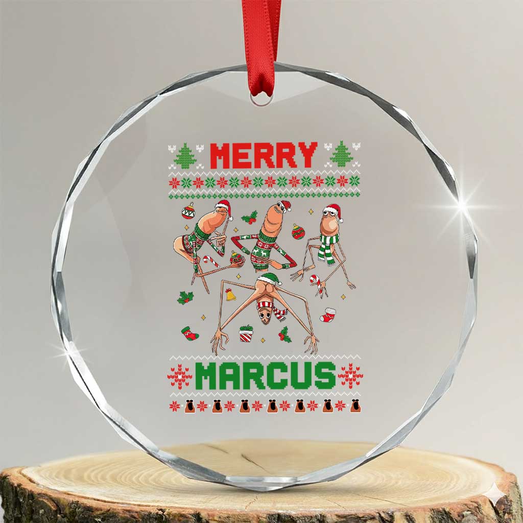 Funny Merry Marcus Crystal Glass Ornament Ugly Christmas Marcus The Worm Meme Gift - Wonder Print Shop