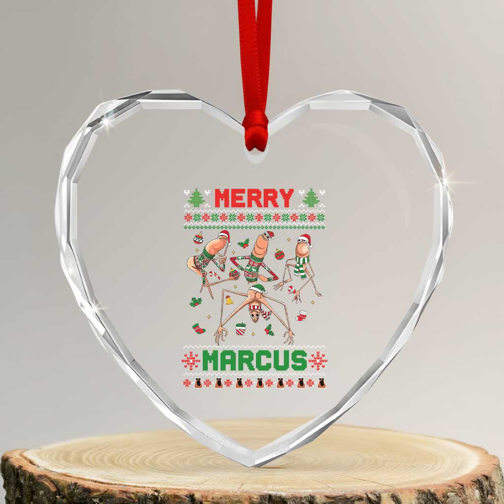Funny Merry Marcus Heart Crystal Glass Ornament Ugly Christmas Marcus The Worm Meme Gift - Wonder Print Shop