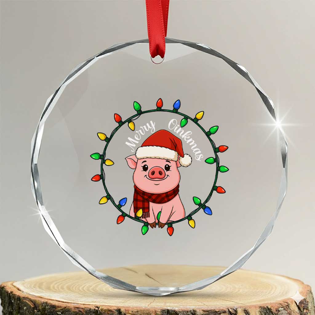 Funny Merry Oinkmas Crystal Glass Ornament Farmer Christmas Pig Lover Gift - Wonder Print Shop