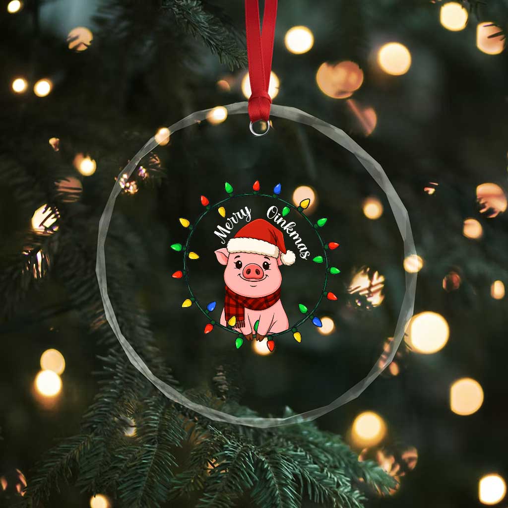 Funny Merry Oinkmas Crystal Glass Ornament Farmer Christmas Pig Lover Gift - Wonder Print Shop