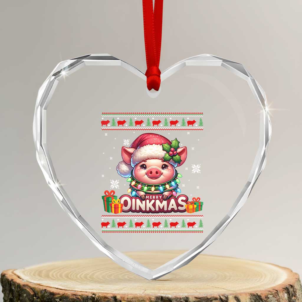 Funny Merry Oinkmas Heart Crystal Glass Ornament Pig Lover Ugly Christmas Gift - Wonder Print Shop