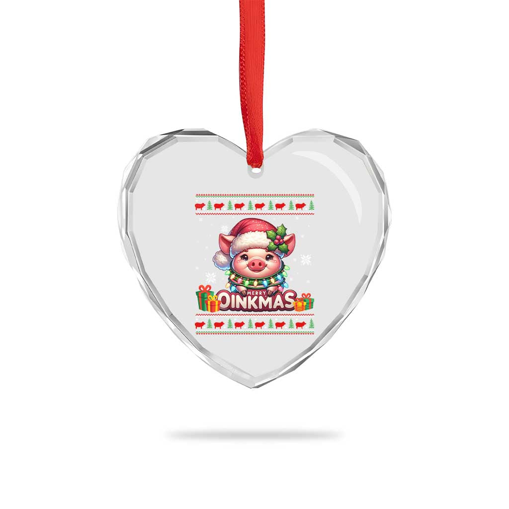 Funny Merry Oinkmas Heart Crystal Glass Ornament Pig Lover Ugly Christmas Gift - Wonder Print Shop