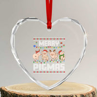 Funny Merry Pigmas Heart Crystal Glass Ornament Christmas Pig Ugly Sweater Gift - Wonder Print Shop