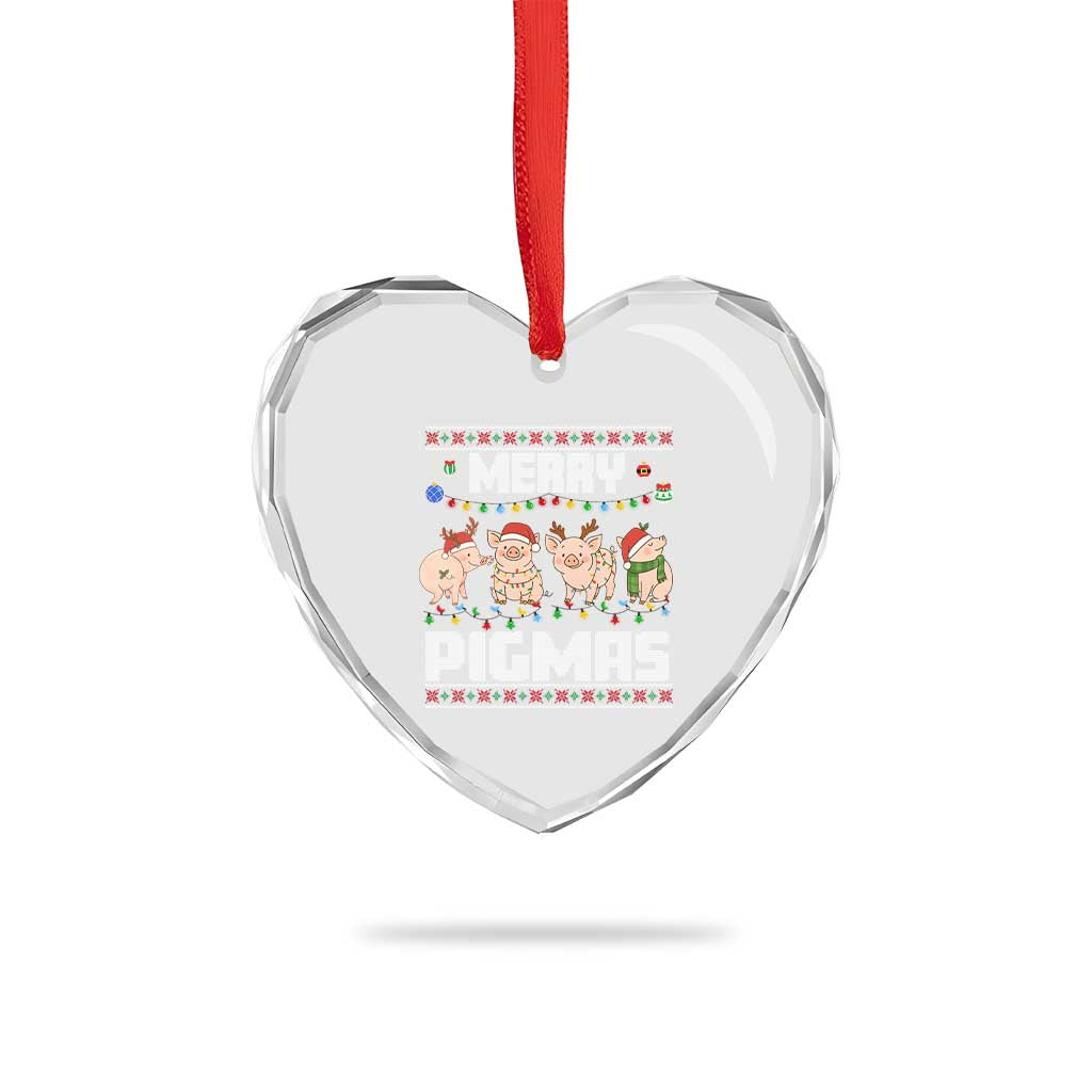 Funny Merry Pigmas Heart Crystal Glass Ornament Christmas Pig Ugly Sweater Gift - Wonder Print Shop
