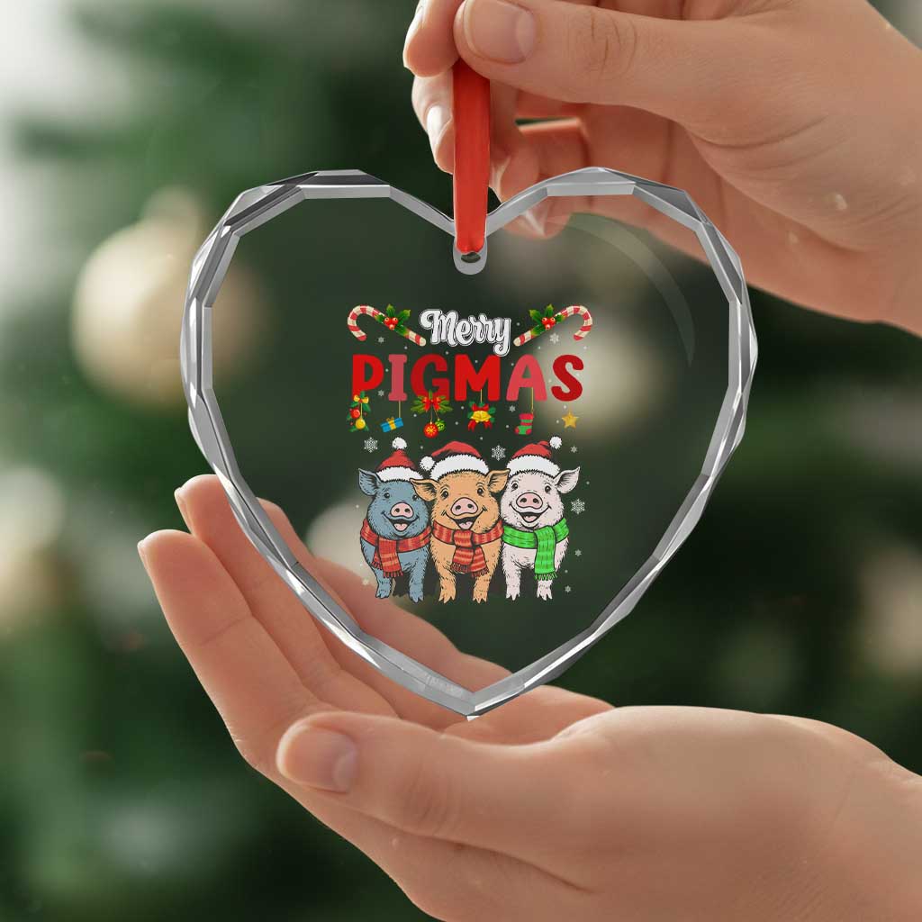 Funny Merry Pigmas Heart Crystal Glass Ornament Christmas Pigs Farm Gift - Wonder Print Shop