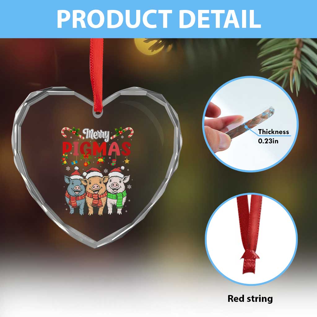 Funny Merry Pigmas Heart Crystal Glass Ornament Christmas Pigs Farm Gift - Wonder Print Shop