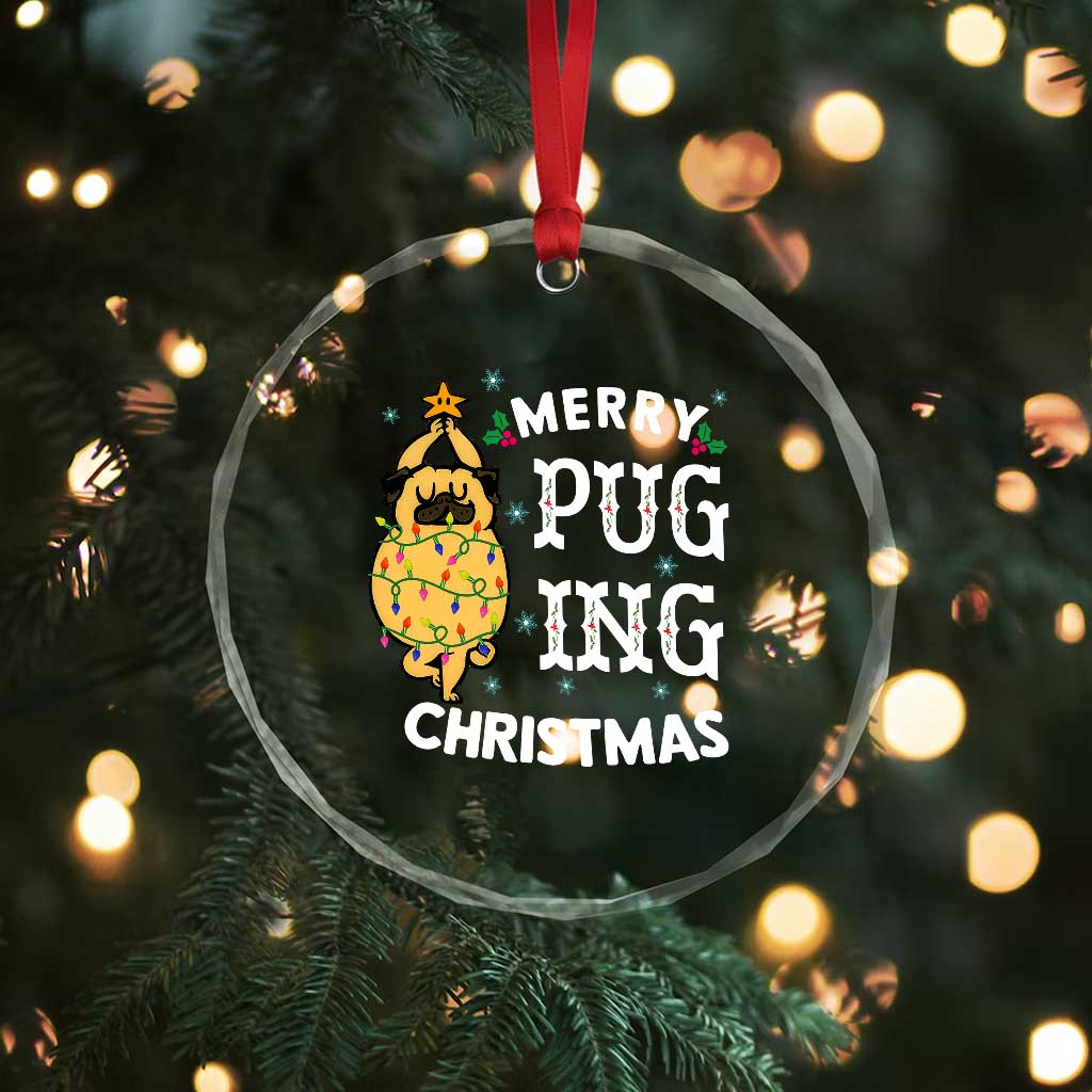 Funny Merry Pugging Xmas Dog Pugmas Pug Crystal Glass Ornament TS09