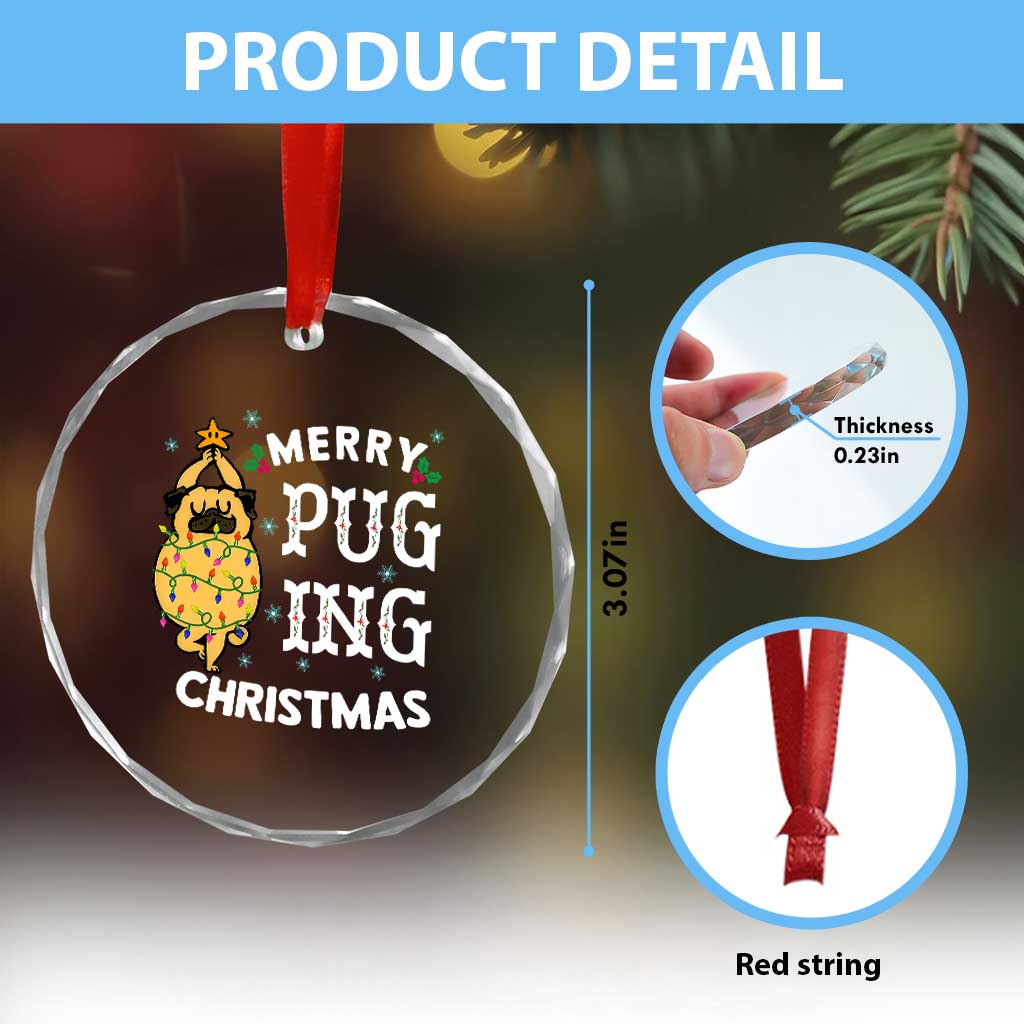 Funny Merry Pugging Xmas Dog Pugmas Pug Crystal Glass Ornament TS09