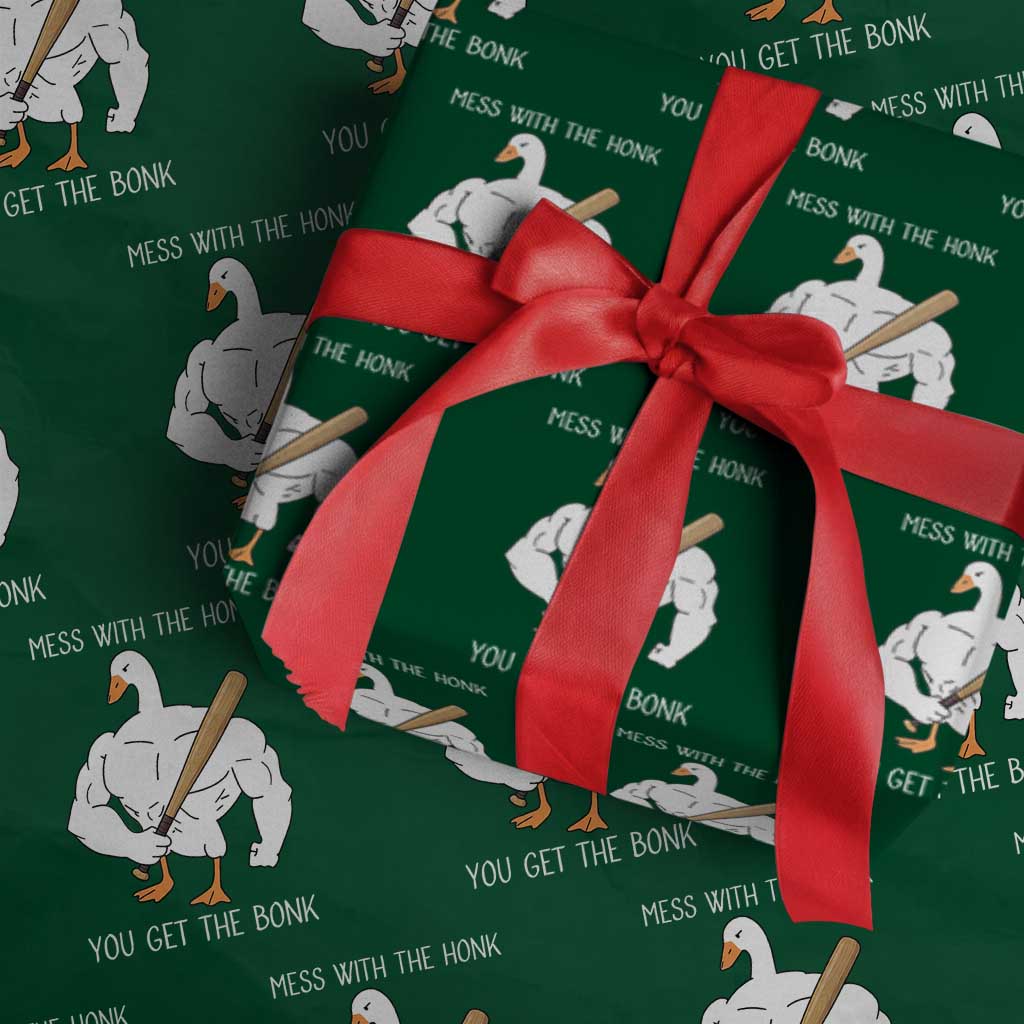 Funny Mess With The Honk You Get The Bonk Wrapping Paper Roll Muscle Silly Goose - Wonder Print Shop