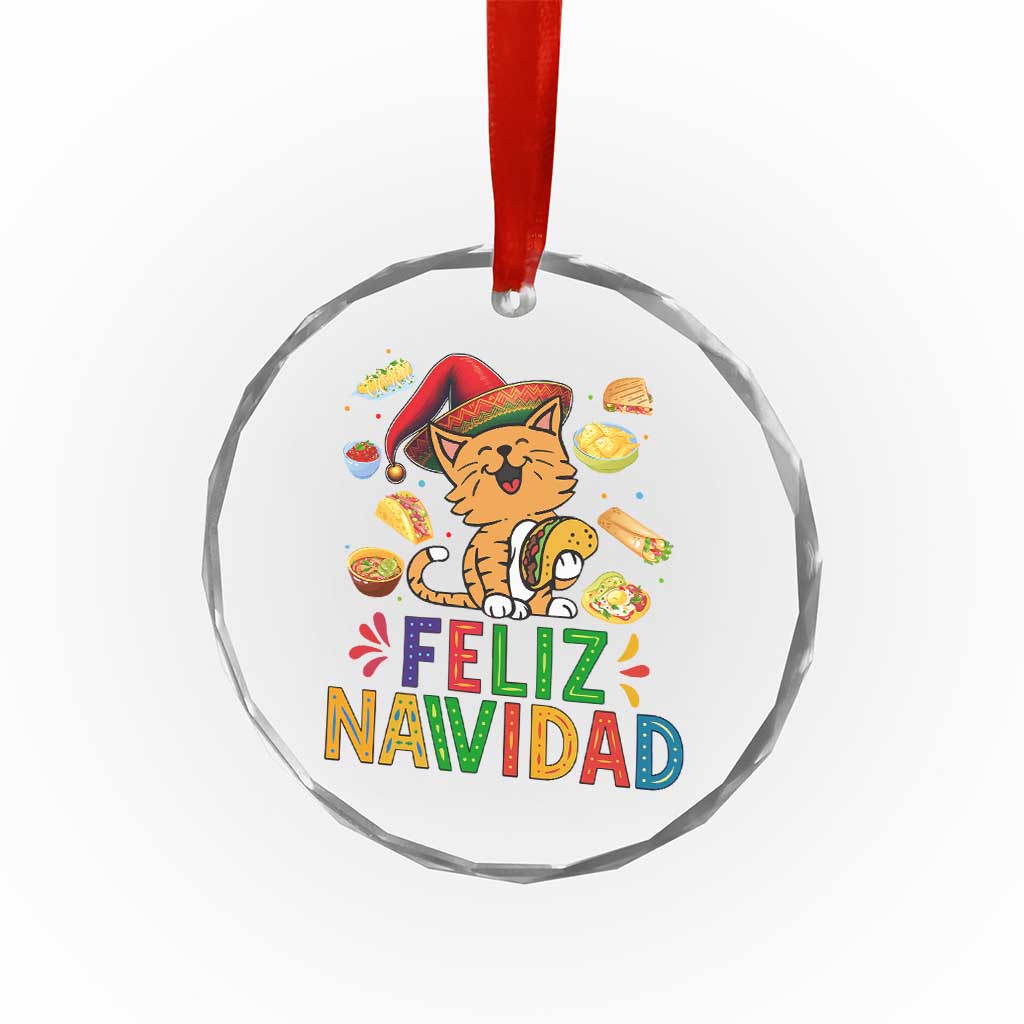 Funny Mexican Cat Christmas Crystal Glass Ornament Feliz Navidad Sombrero Kitty Xmas - Wonder Print Shop