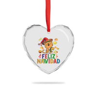 Funny Mexican Cat Christmas Heart Crystal Glass Ornament Feliz Navidad Sombrero Kitty Xmas - Wonder Print Shop