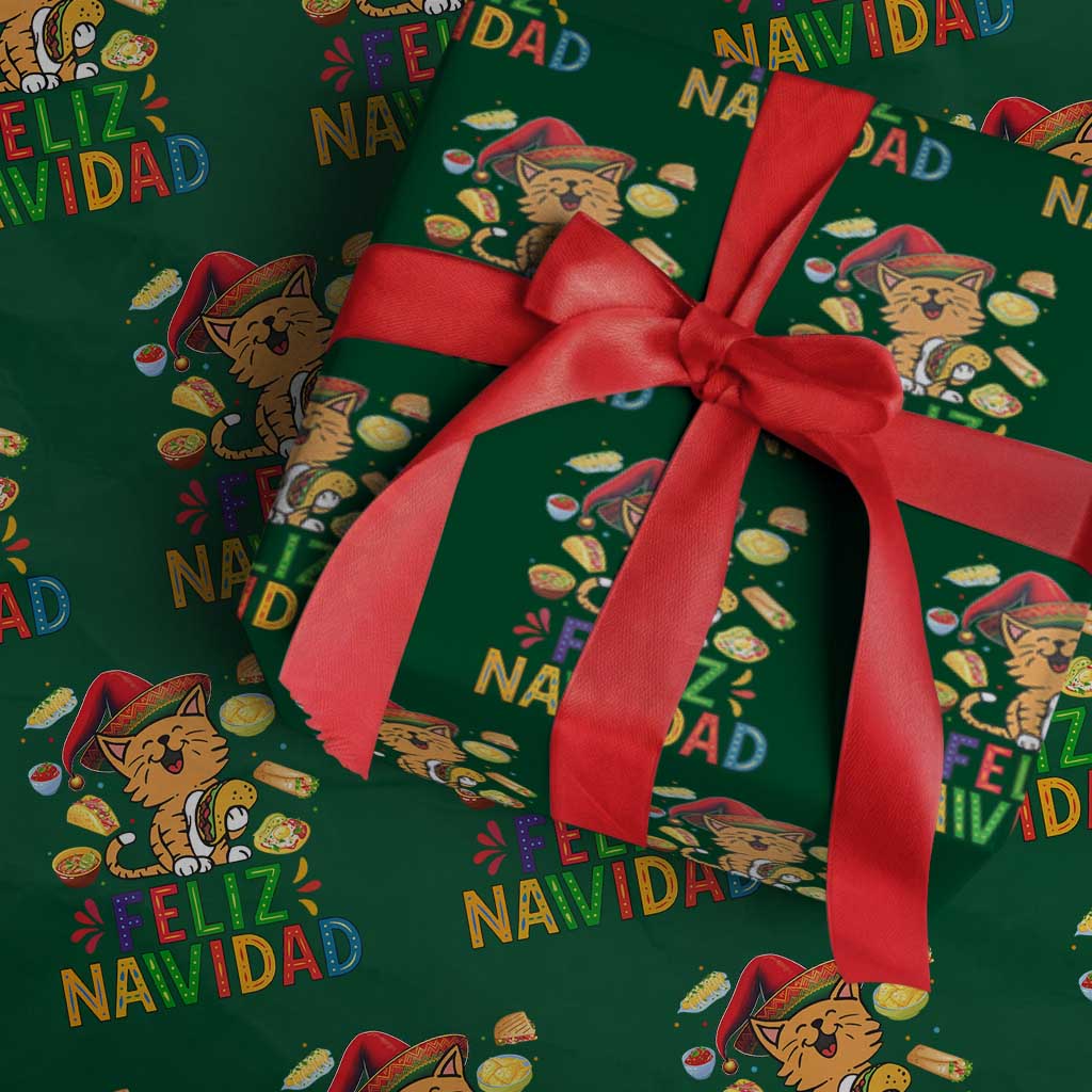 Funny Mexican Cat Christmas Wrapping Paper Roll Feliz Navidad Sombrero Kitty Xmas - Wonder Print Shop