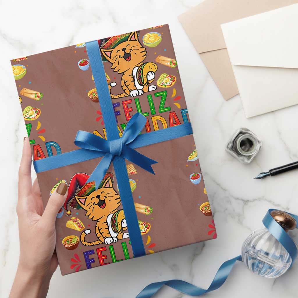 Funny Mexican Cat Christmas Wrapping Paper Roll Feliz Navidad Sombrero Kitty Xmas - Wonder Print Shop