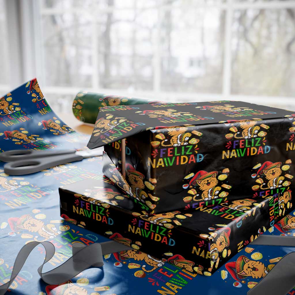 Funny Mexican Cat Christmas Wrapping Paper Roll Feliz Navidad Sombrero Kitty Xmas - Wonder Print Shop