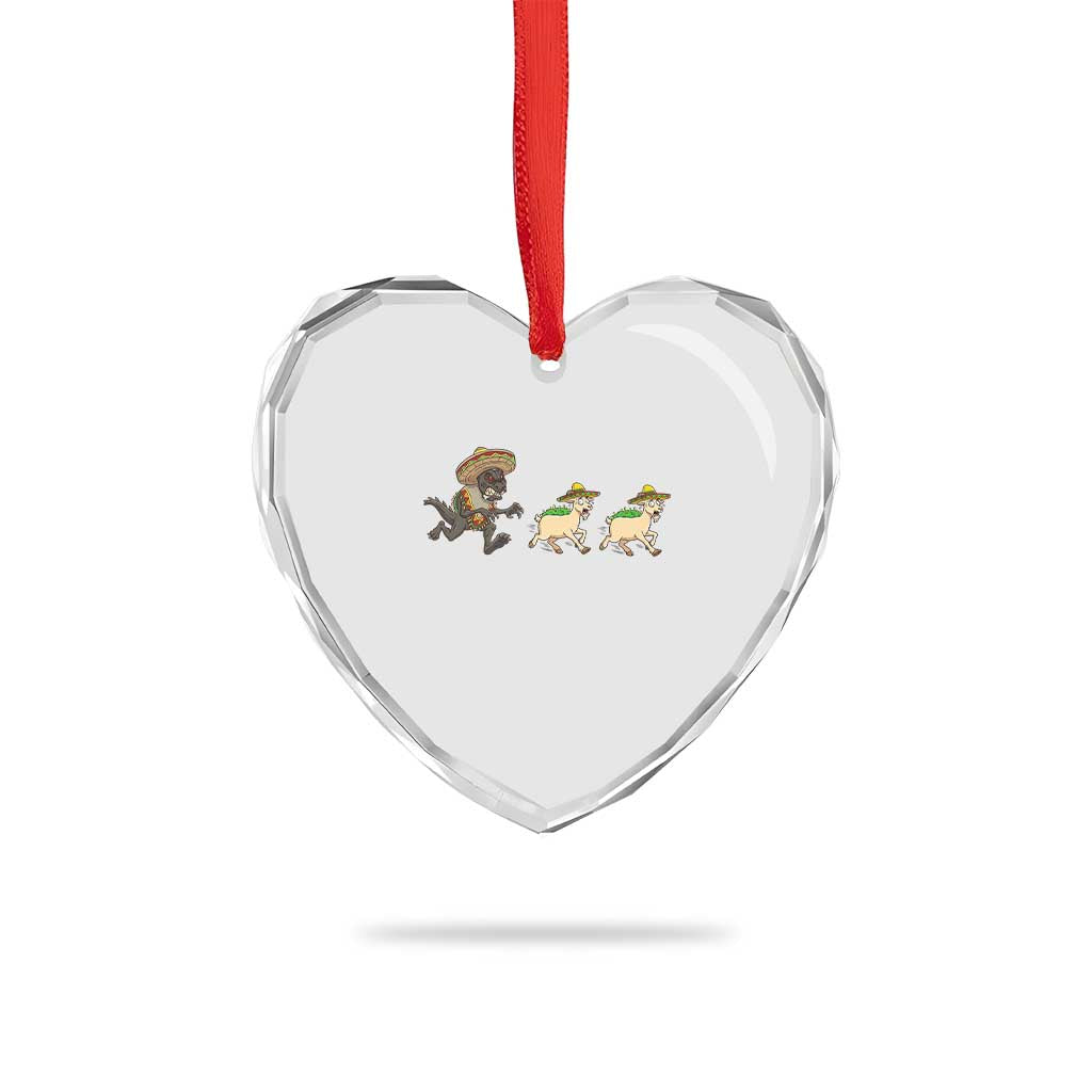 Funny Mexican Fiesta Gift Heart Crystal Glass Ornament Chupacabra Chasing Taco Goat