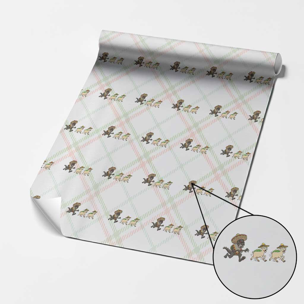 Funny Mexican Fiesta Gift Wrapping Paper Roll Chupacabra Chasing Taco Goat