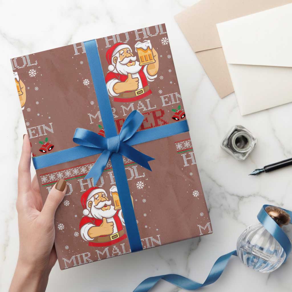 Funny Mexican Santa Drinking Wrapping Paper Roll Ho Ho Hol Mir Mal Ein Bier Hold Me A Beer Xmas Party