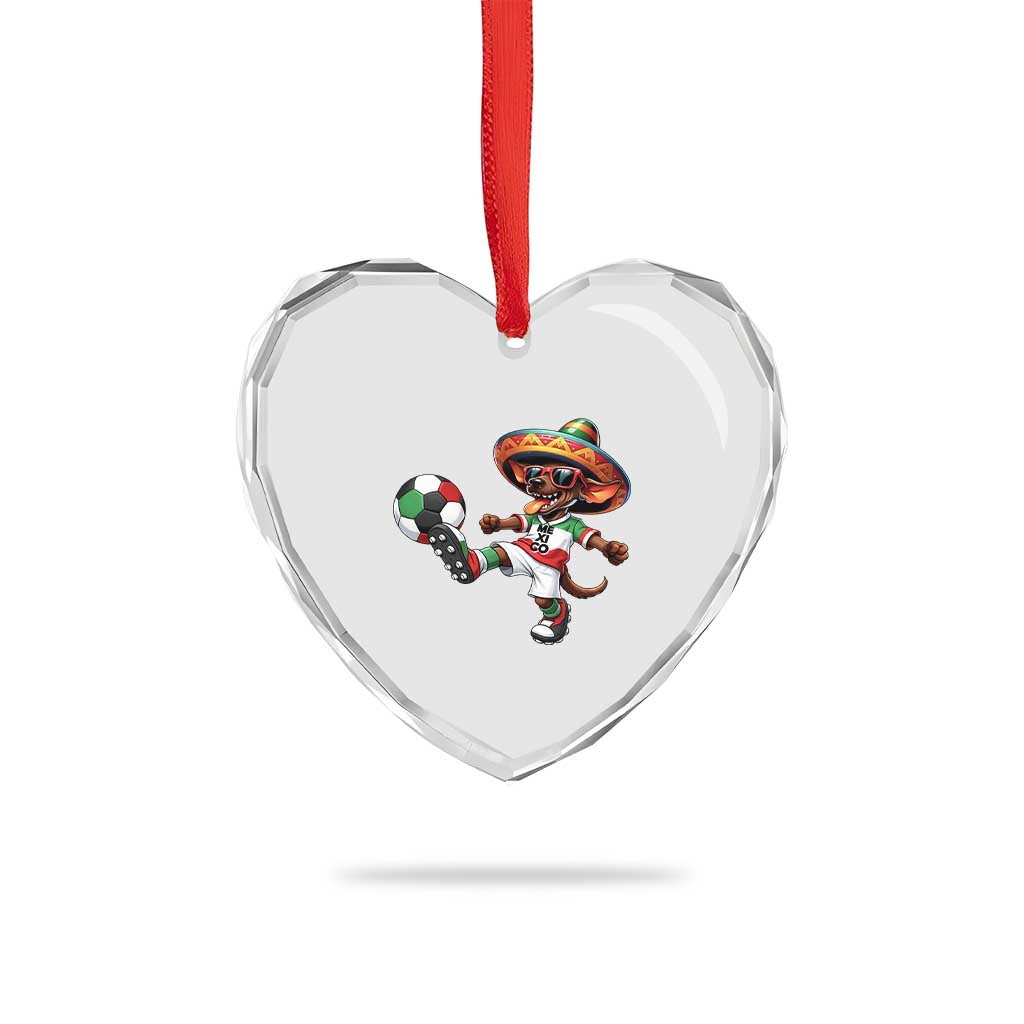 Funny Mexican Xolo Dog Playing Soccer Heart Crystal Glass Ornament Football Fan Gift