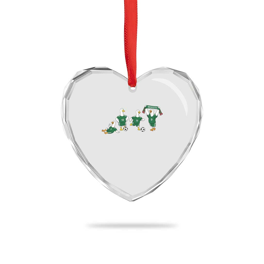 Funny Mexico Merlin the Duck Playing Soccer Graphic Heart Crystal Glass Ornament Mexican Spirit Football Fans Cheer