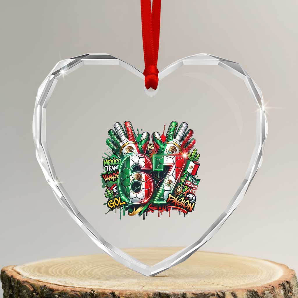 Funny Mexico Soccer Heart Crystal Glass Ornament Six Seven Meme Trending Gift