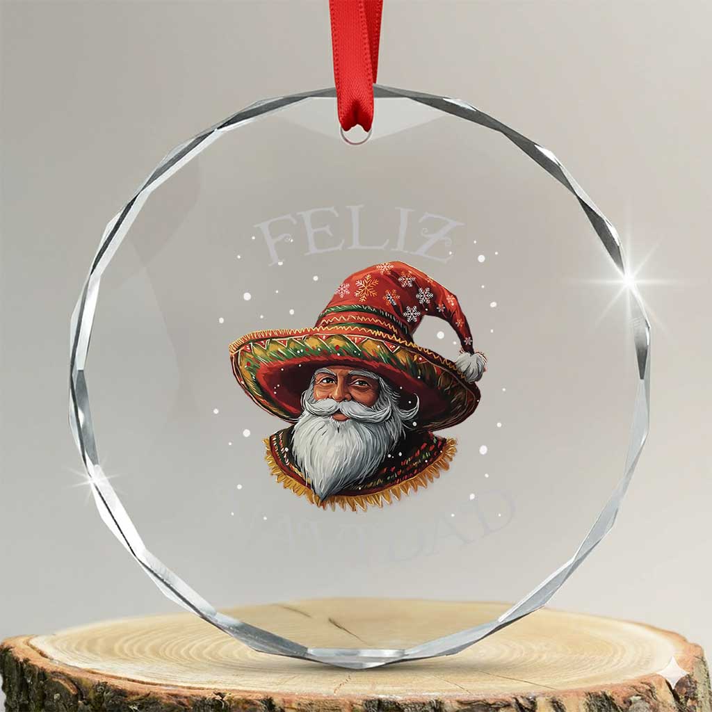 Funny Mexico Xmas Crystal Glass Ornament Santa Sombrero Feliz Navidad - Wonder Print Shop