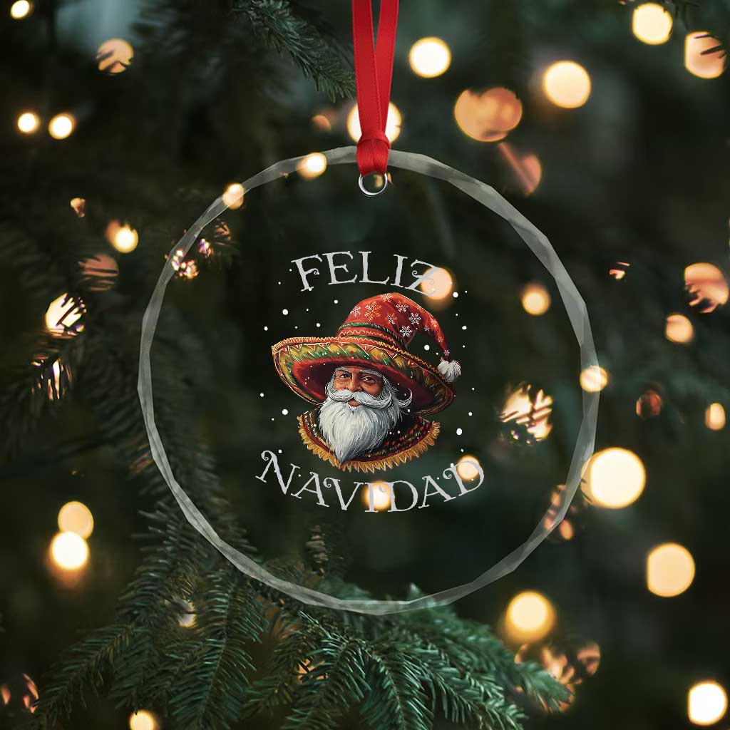 Funny Mexico Xmas Crystal Glass Ornament Santa Sombrero Feliz Navidad TS09
